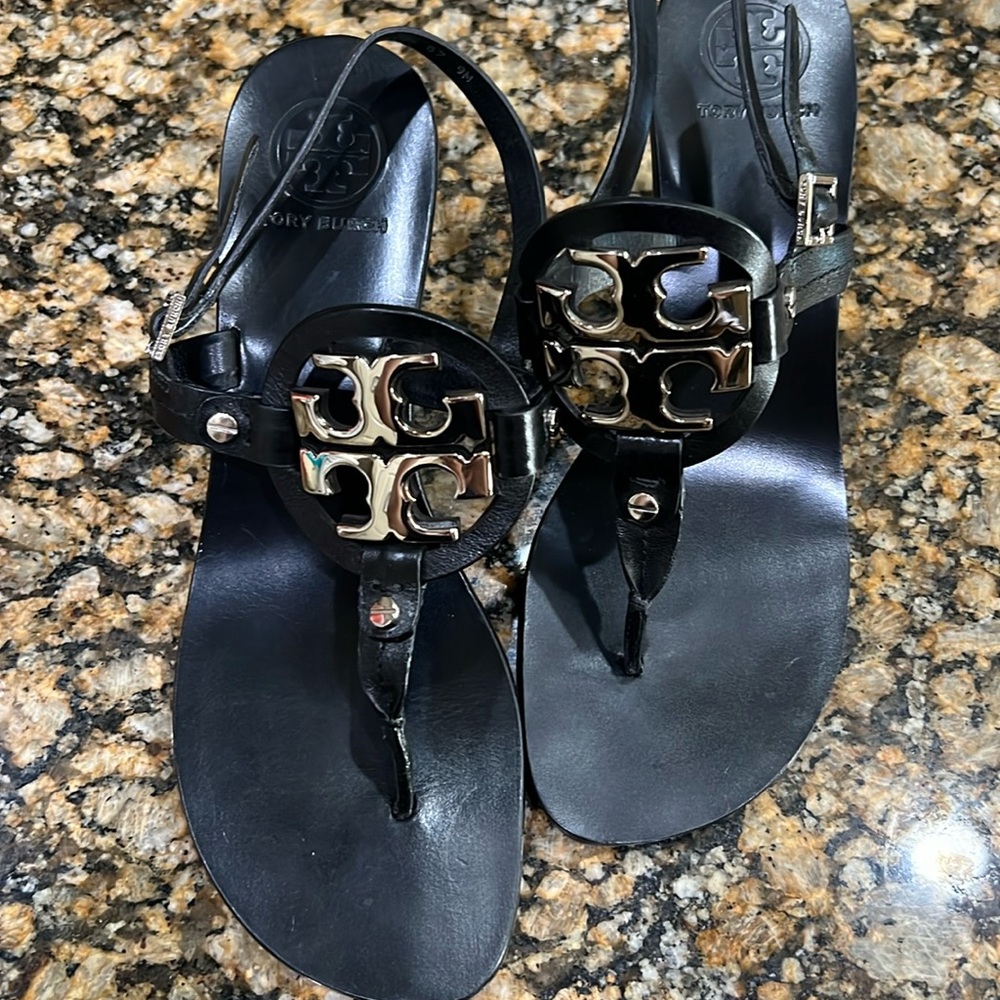 Tory Burch Holly 2 silver logo sling back sandals - Picture 2 of 6